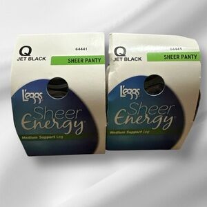 Leggs sheer Energy sheer panty jet black Q medium support leg lot of 2